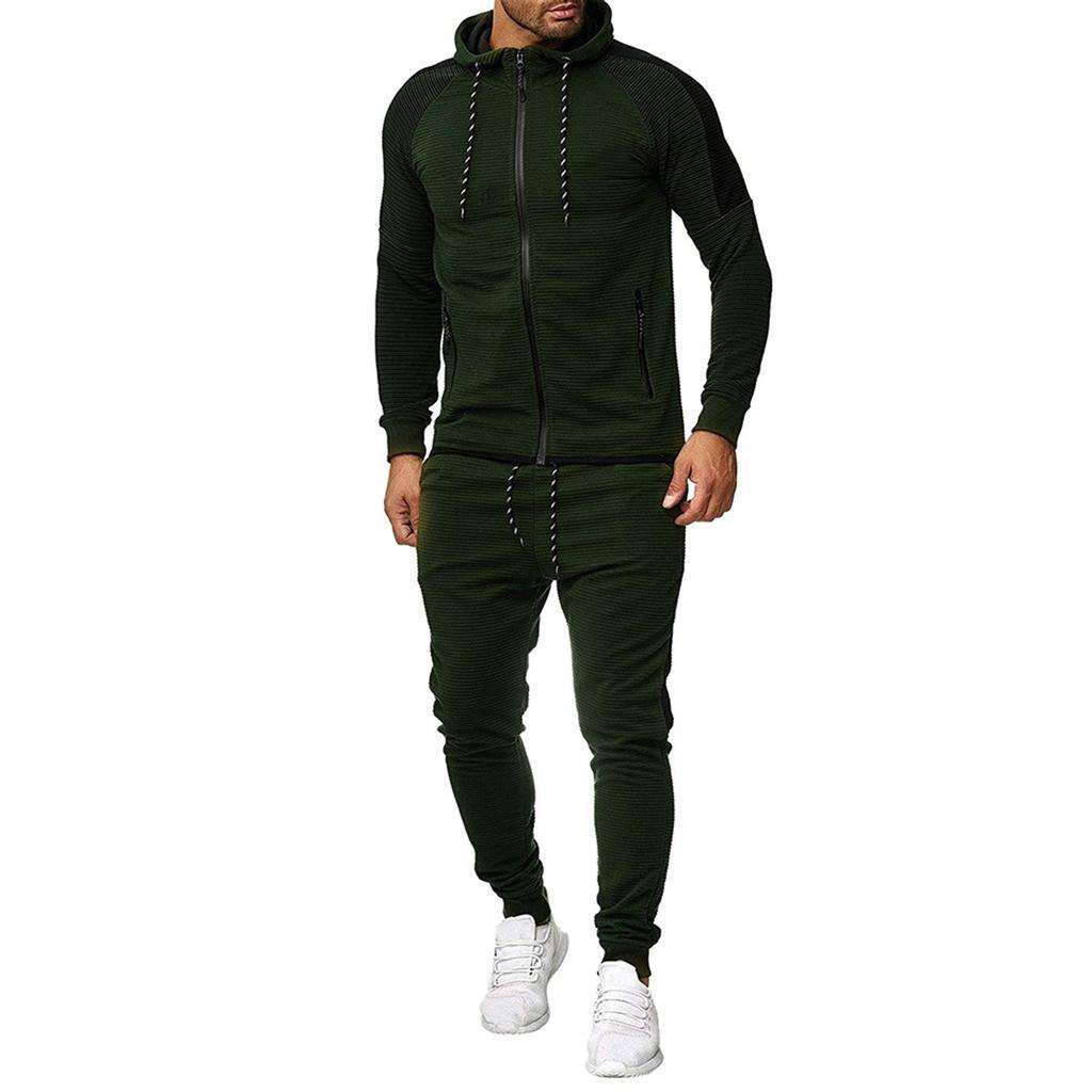 Herren Farbverlauf Reißverschluss Print Sweatshirt Top Hosen Sets Sportanzug Trainingsanzug