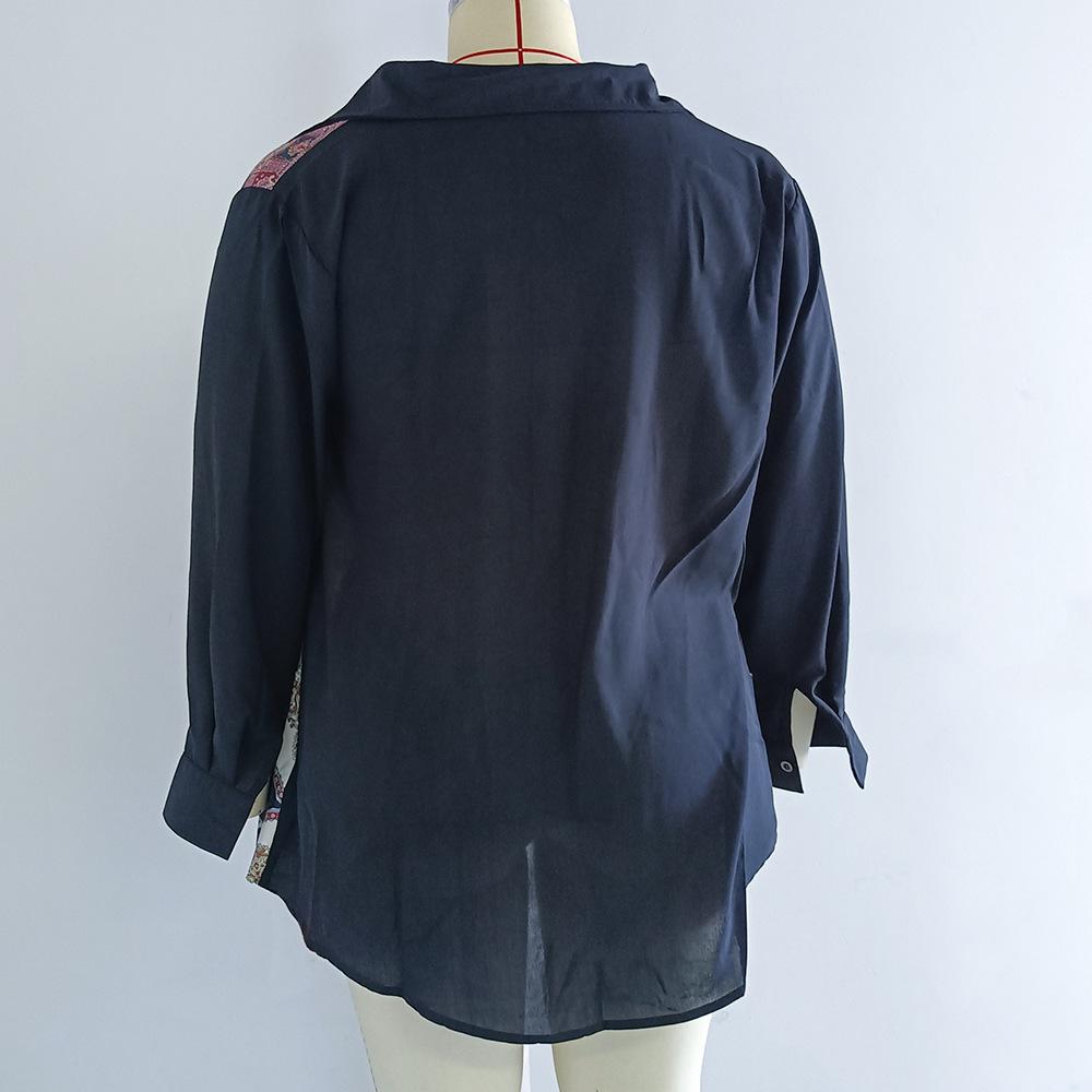 Dámská košile velké velikosti Jarní a podzimní Etnický větrný potisk Splicing Volný sexy košile s dlouhým rukávem