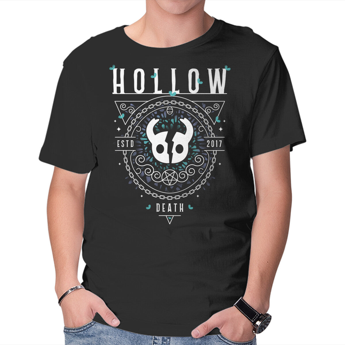 Unisex Crew Neck T-Shirt Hollow Death Graphic Short Sleeve Casual Tee XL