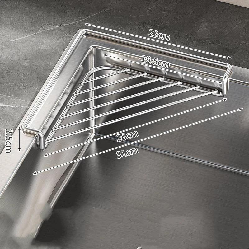 Sink Drying Rack 201 Stainless Steel Rustproof Triangle Kitchen Storage Organizer Corner Drain Basket for Utensils