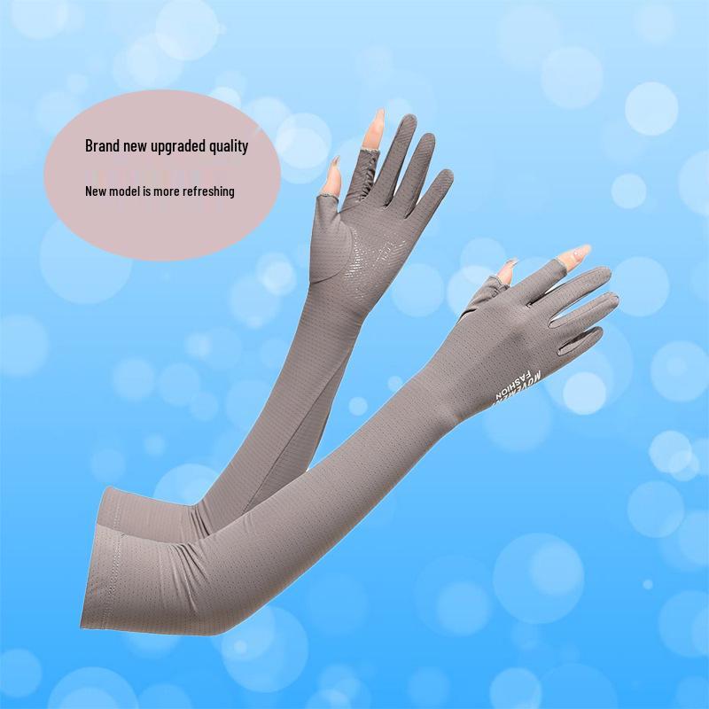 Unisex Ice Silk Sun Protection Arm Sleeves for Spring/Summer – Breathable, Two-Fingerless Design for Driving and Riding
