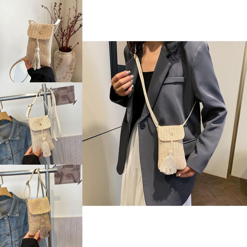 Chic Khaki And White Woven Small Square Bag For Women Trendy Summer Fashion Accessory