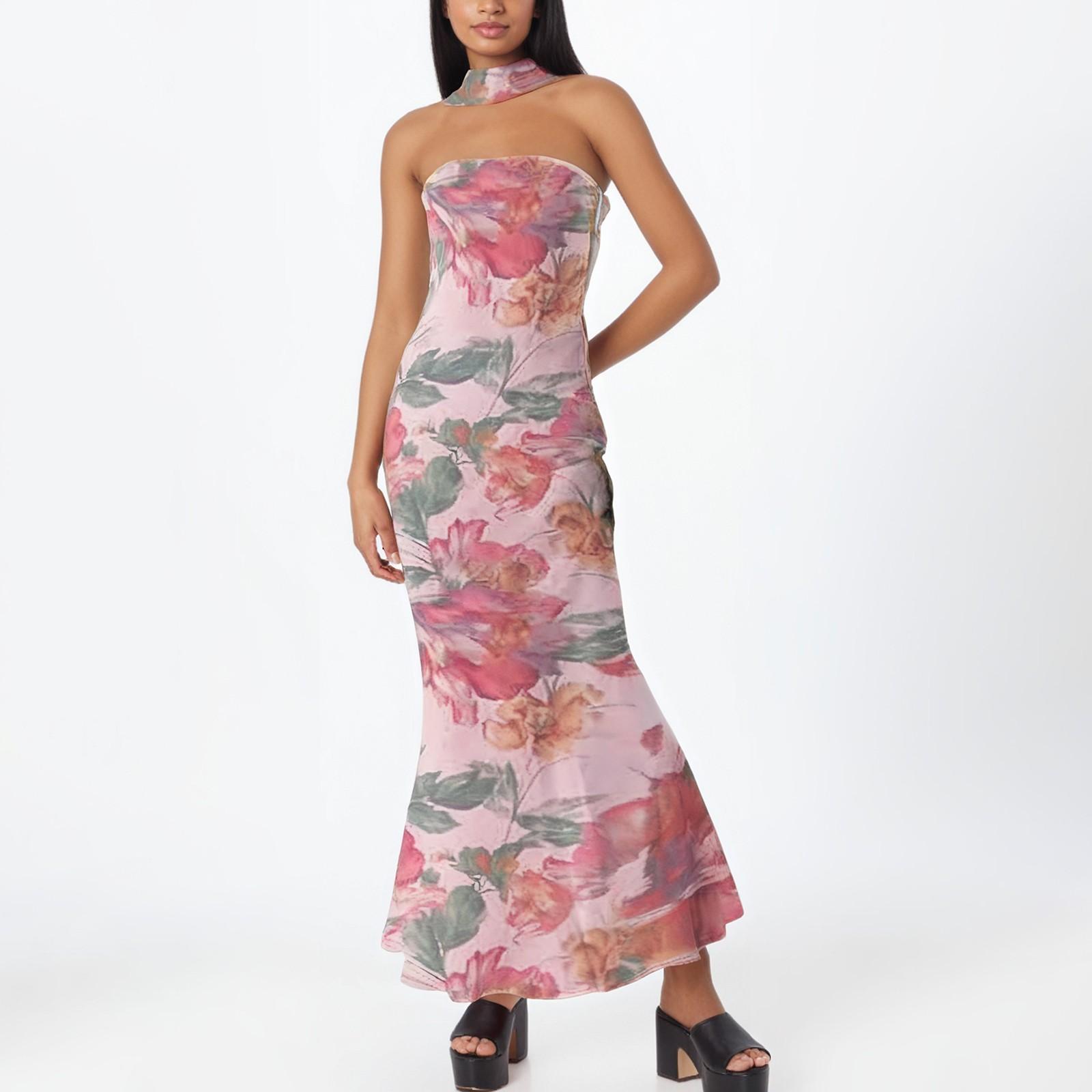 

Женское модное темпераментное платье с цветочным принтом и разноцветными подтяжками для пляжного отдыха с застежкой на талию и рыбьим хвостом S