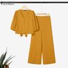ZANZEA Women Short Sleeve Blouse and Pants Casual Two Piece Suit Sets