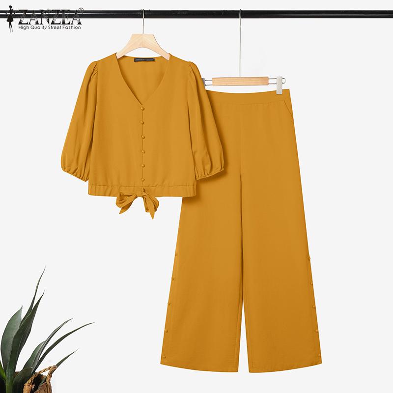 ZANZEA Dámské ležérní dvoudílné sady obleků s krátkým rukávem a kalhotami