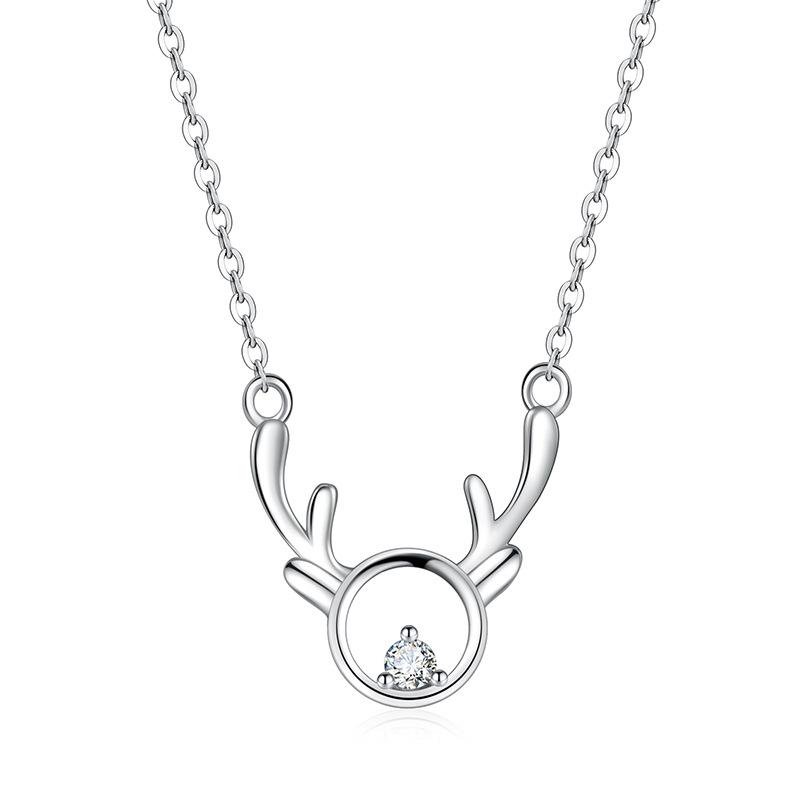 S925 Sterling Silver Antler Diamond Necklace - Women's Christmas Gift, Fashion "Always with You" Clavicle Chain for Girls.