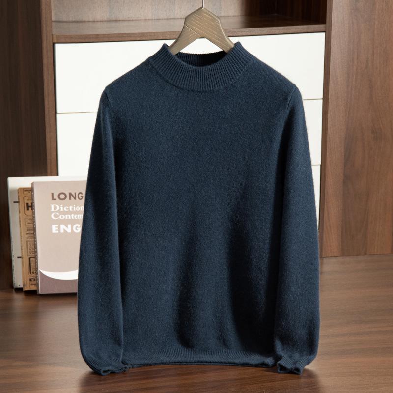 Men's Thickened Cashmere Half-High Neck Sweater - Loose Fit, Warm Knit Pullover