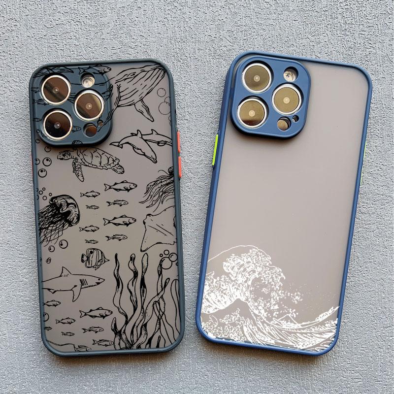 Cool Ocean Turtle Phone Case For iPhone 16 11 12 13 Pro Max Mini 15 14 Pro Max 7 8 Plus X XR Sea Blue Turtle Design Covers