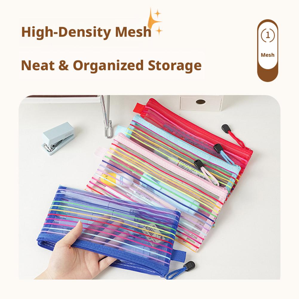 Nylon Pencil Case Simple Rainbow color Mesh Document Bag Multicolor Zipper Stationery Bag Storage Bag Office School Supplies