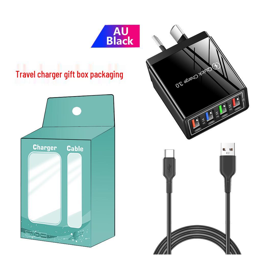 Colorful 4-Port USB Travel Charger 5V/2.4A Fast Charging Australian Standard