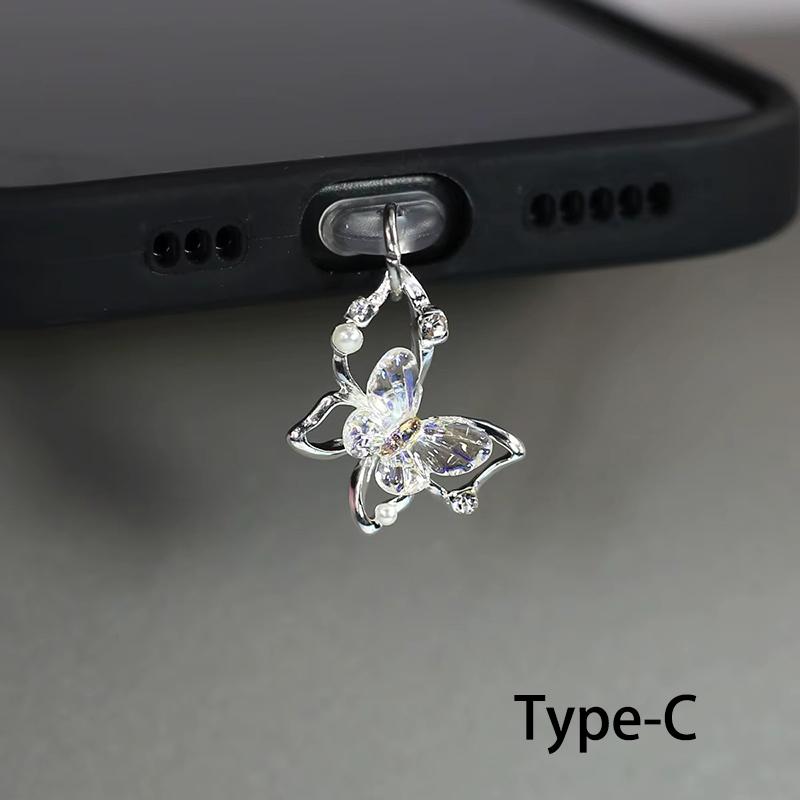 Beautiful Butterfly Phone Dust Plug Accessories Decoration Hanging Pendant for IPhone for Samsung Type-C Charging Port