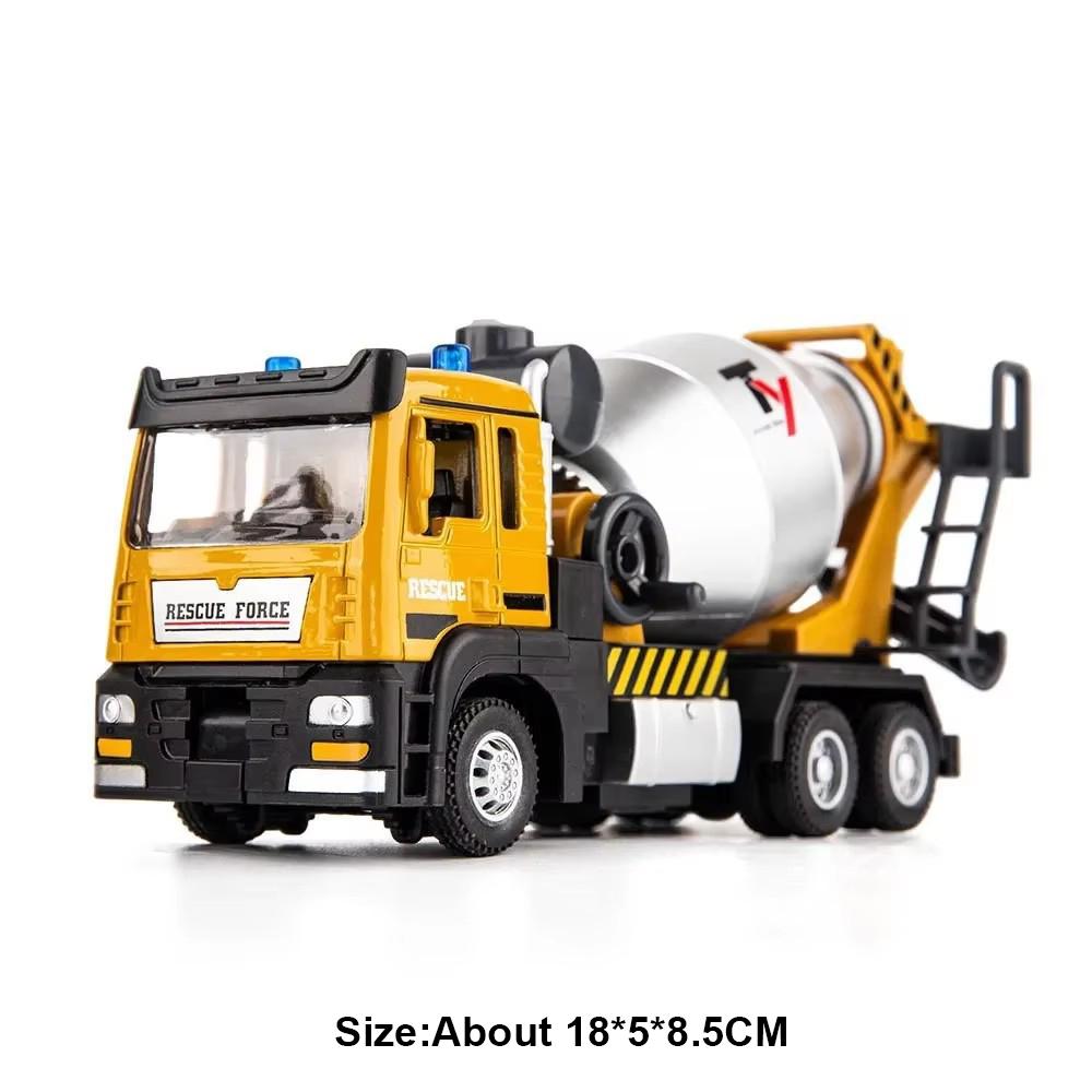 

1:32 Alloy Flatbed Trailer Excavator Blender Truck Model Toys Diecast Car Sound Light Pull Back Miniature Vehices Boys Fun Toys