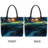  Watercolor Forest Cabin Printed Canvas Tote Bag Casual Large Capacity Shoulder Handbag for Daily Use