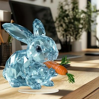 1PCS Crystal Rabbit 2D Acrylic Ornament Cute Carrot Eating Desk Top Home Office Decorations