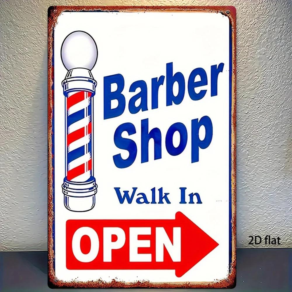 D Flat Barber Shop Metal Sign Vintage Arrow Wall Decor HeavyDuty Iron Man Cave Art