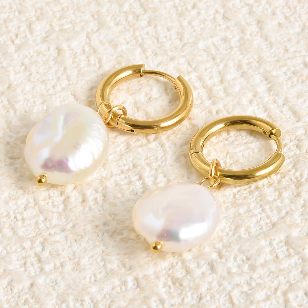 Real Natural Irregular Pearl Earring Stainless Steel Jewelry For Women Men Accessories Round Hoops Piercing Baroque Boucles Gift