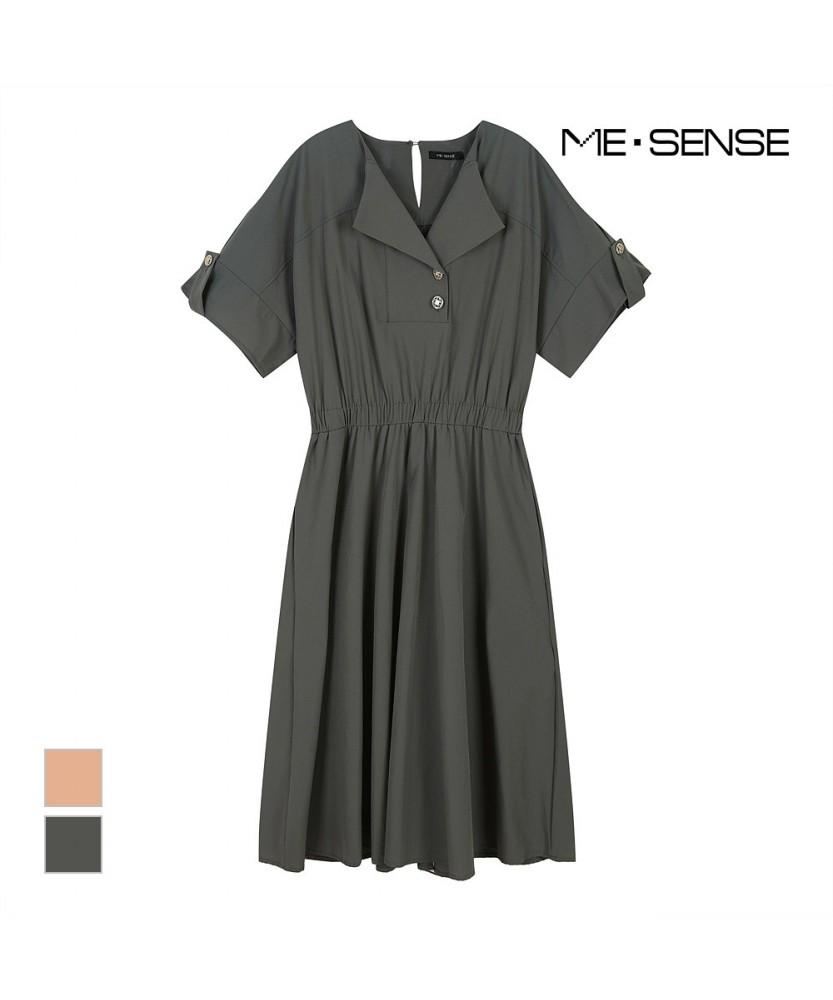 MESENSE Shawl Collar Short Sleeve Dress_Mb45Opm309A