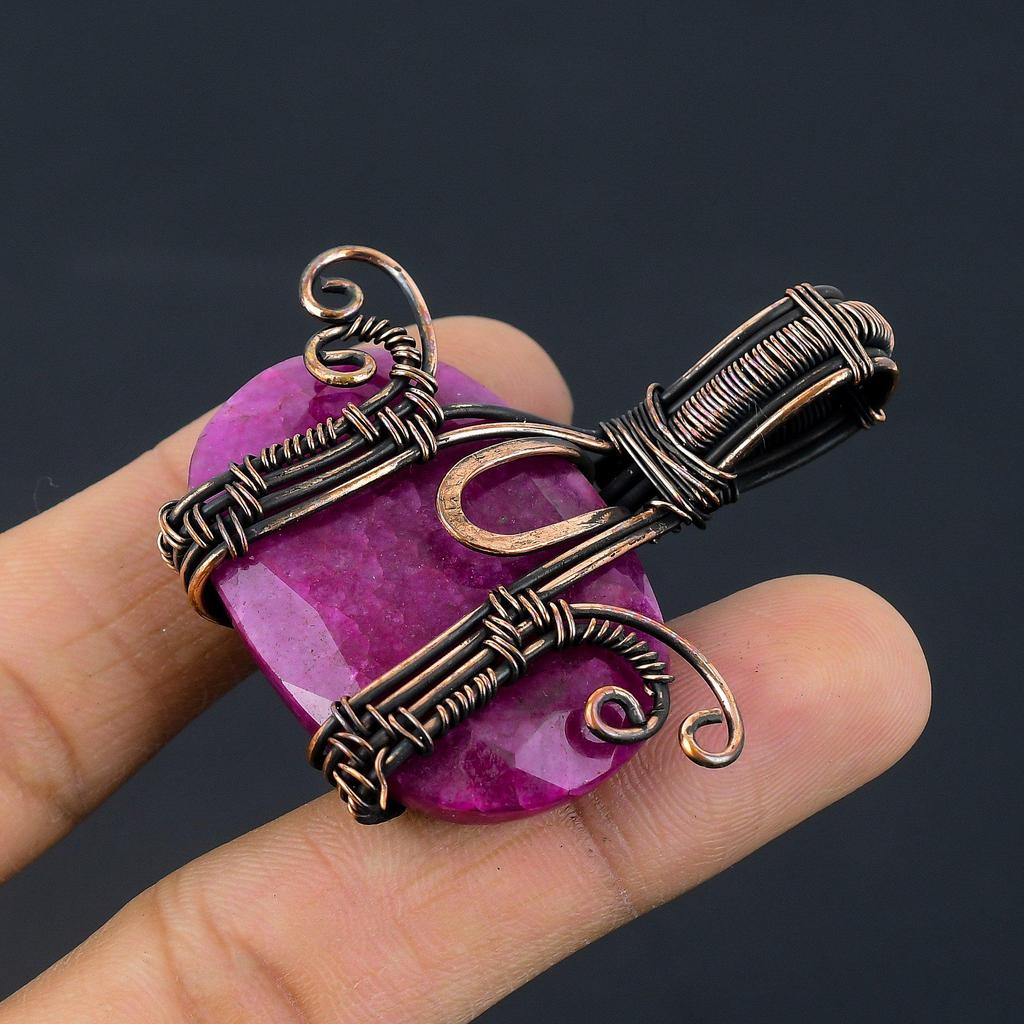 Ruby Pendant Gemstone Jewelry, 999 Copper Wire Wrapped Handmade Pendant, Latest Design Jewelry