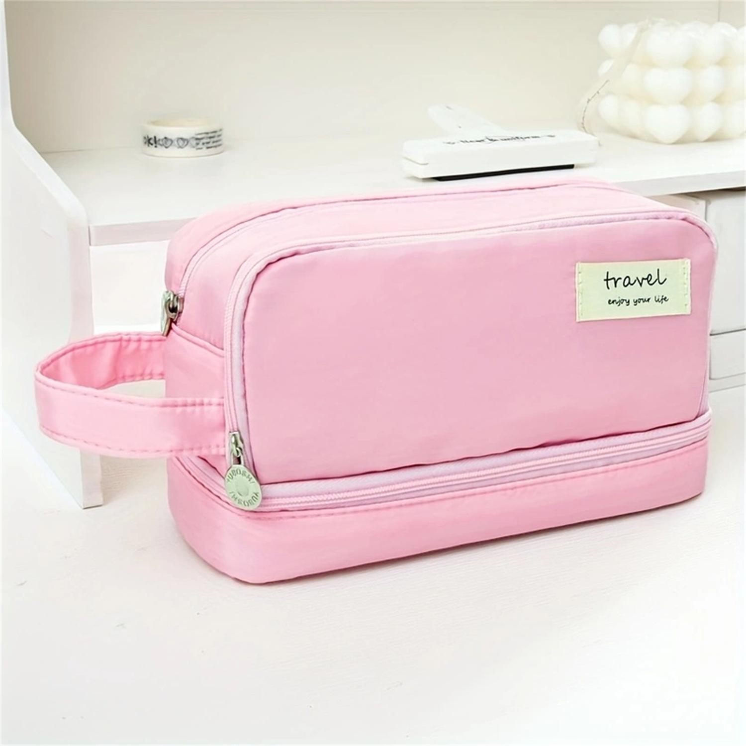 Пенал Macaron, двухслойный, большой емкости, милый, для школы, канцелярские принадлежности, школы и офисы розовый