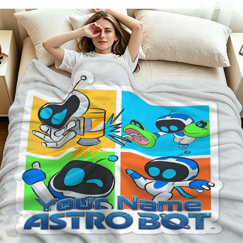 1PC ASTRO BOT Custom Name Patterned Flannel Blanket Suitable For All Seasons for Home Decor Warmth and Comfort Gifts Holiday Present