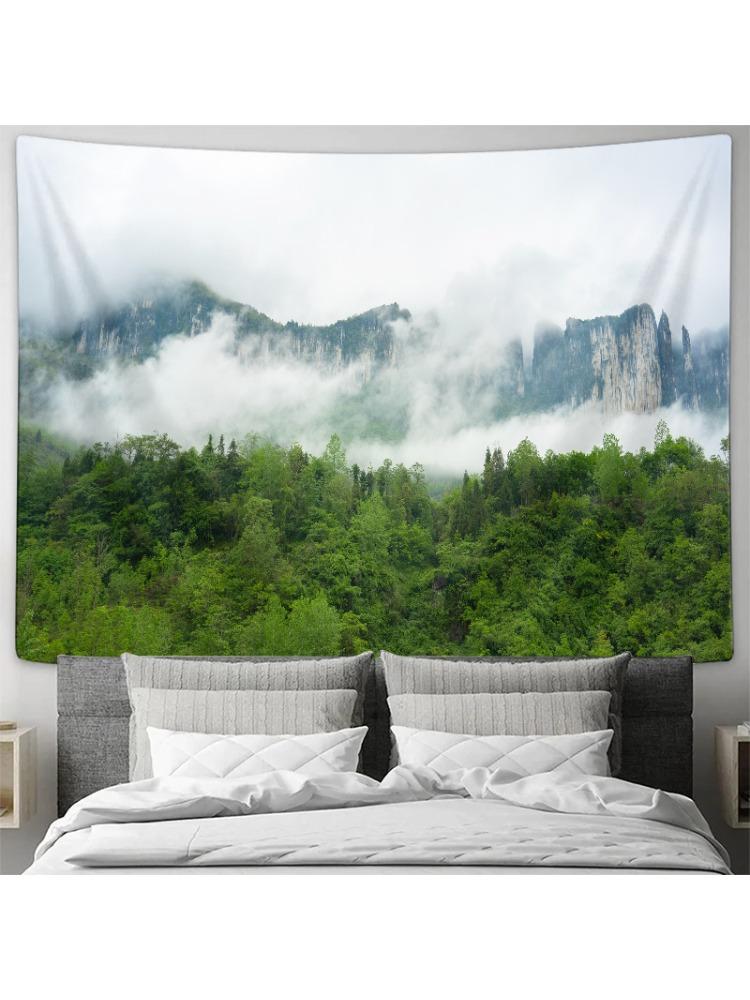 Majestic Mountain Tapestry Foggy Forest  Peaks Home Decor Art Essential for Bedroom  Living Room 74x94cm(29x37in)