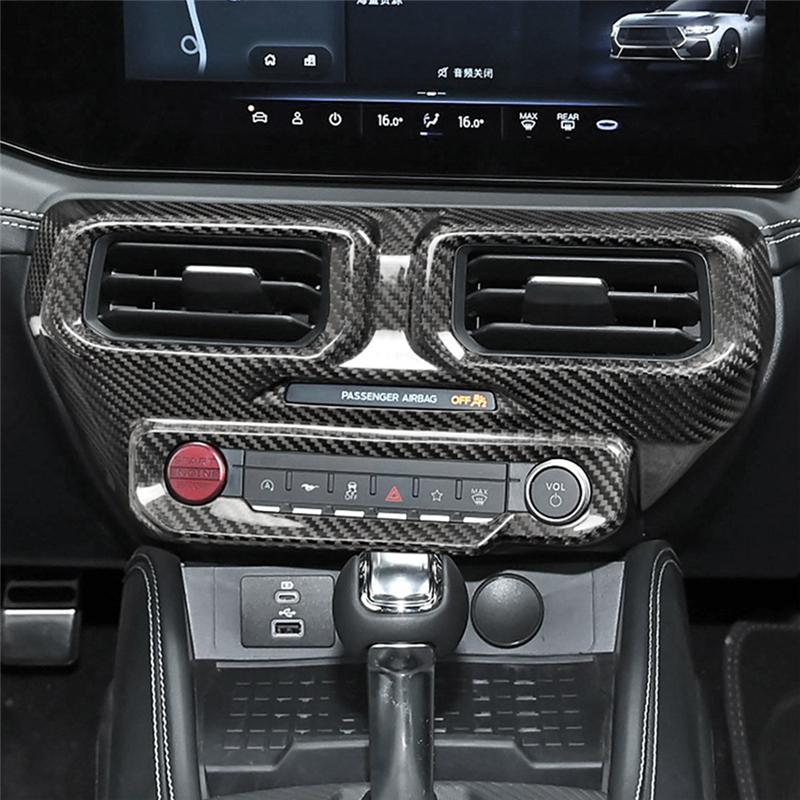 Carbon Fiber Car Multi-Media Console Frame Cover Center Console AC Air Vent Outlet Trim For Ford Mustang 2024 LHD