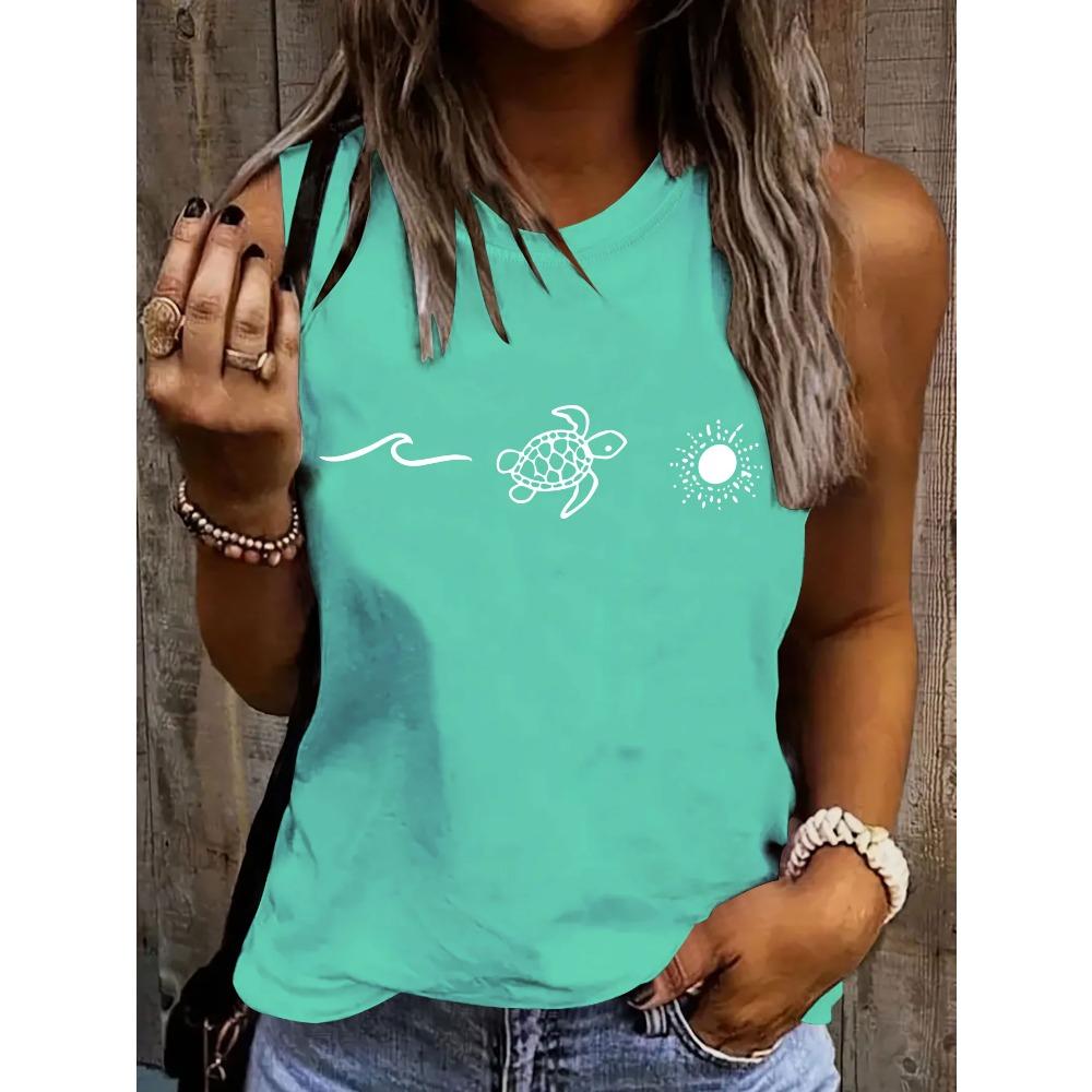 Short summer top fashionable multifunctional cartoon turtle print casual sleeveless vest