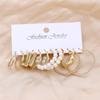 European & American Geometric C-Shaped Hoop Earrings: 6-Piece Gold & Pearl Wire-Wrapped Set for Women
