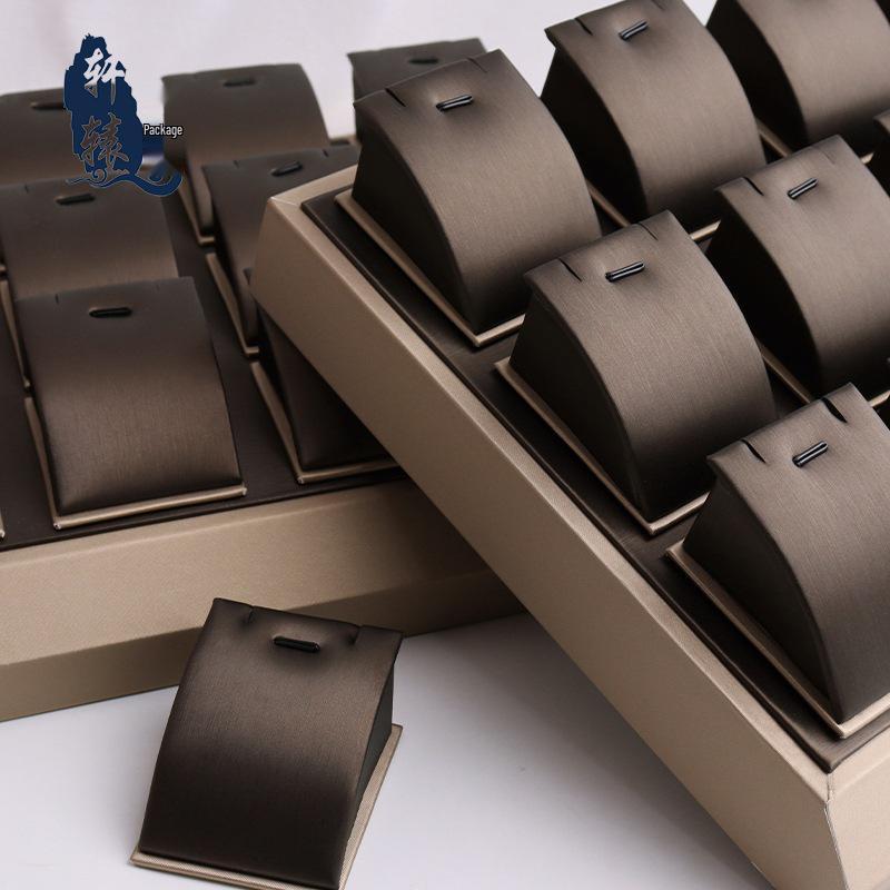 Champagne Brown Jewelry Tray with 12-Position Magnetic Pendant and Chain Display Stand