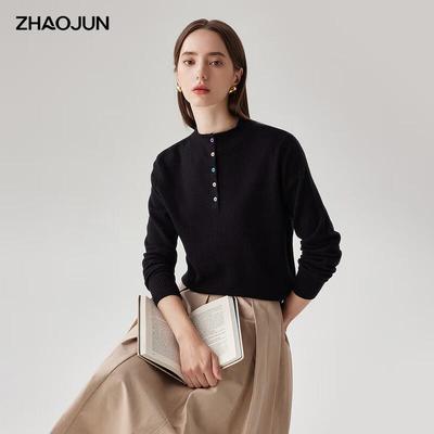 Zhao Jun Women's 100% Wool Mock Neck Solid Long Sleeve Sweater