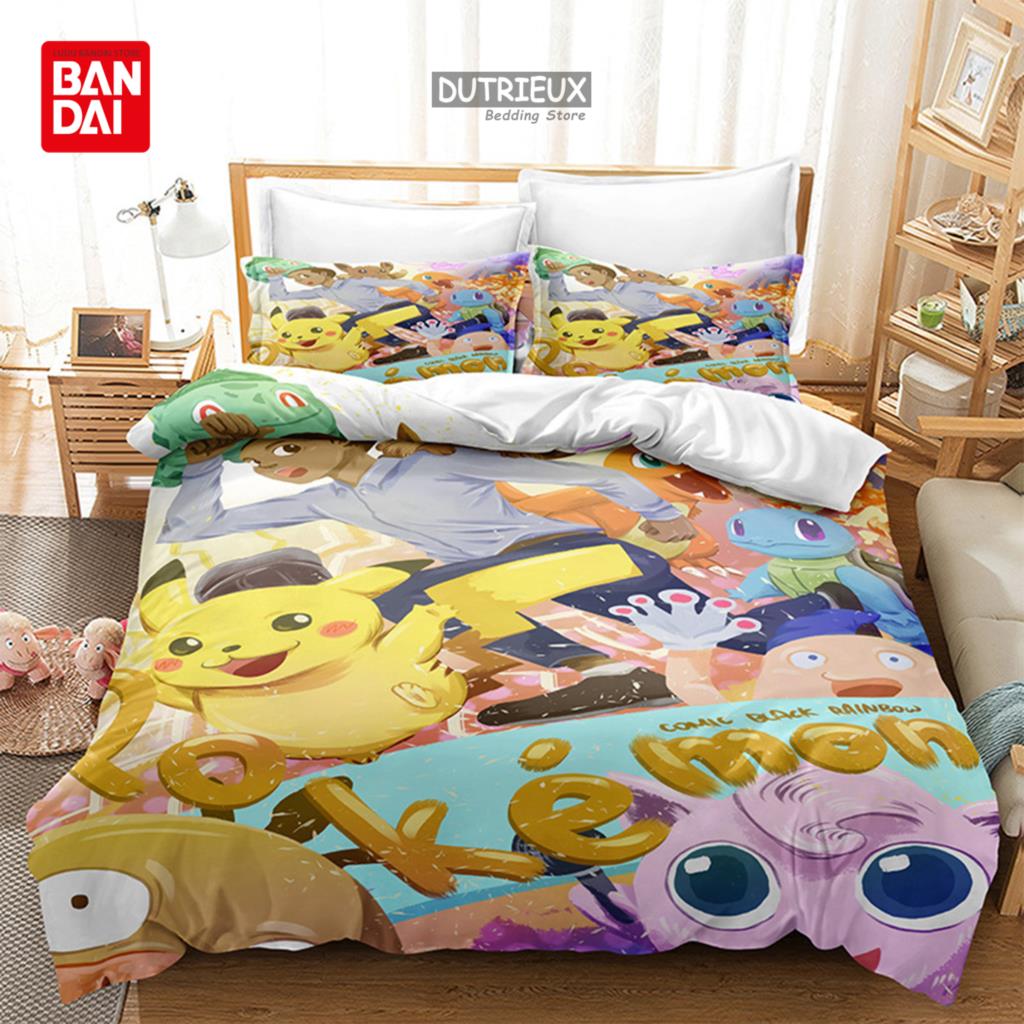 3D Pokemon Bedding Set Pikachu Duvet Cover Quilt Cover Pillowcase Double Queen King Size Kids Bedroom Home Textile