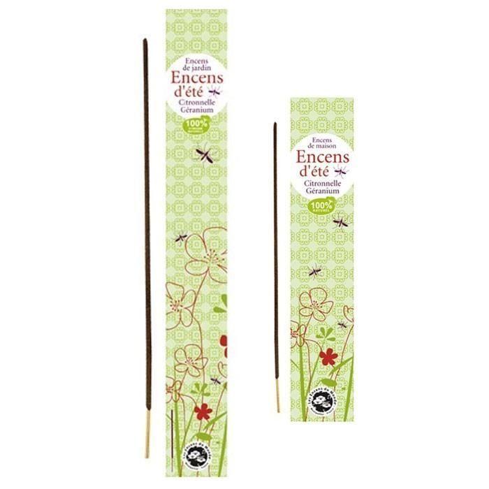 Encens - Maison - Citronnelle-Géranium - 12 bâtonnets + 3 grands - 100% naturel - Anti-moustiques