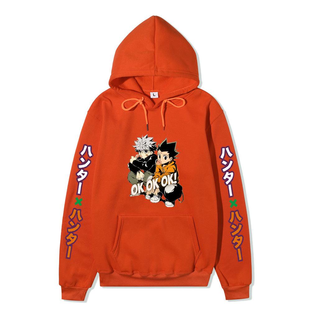 Hunter X Hunter Gon Killua Unisex Fleece Hoodie Vertical Japanese Text Sleeve Anime OK Print Long Sleeve Pullover Sweatshirt