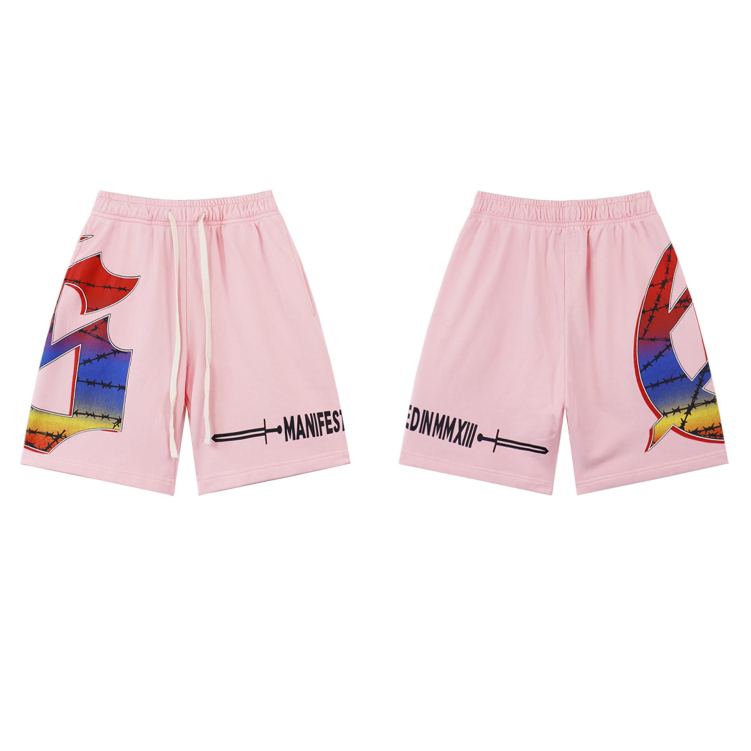 

Gradient Gothic Print Washed Sweat Shorts Unisex Streetwear Casual Multi-Color Shorts XL