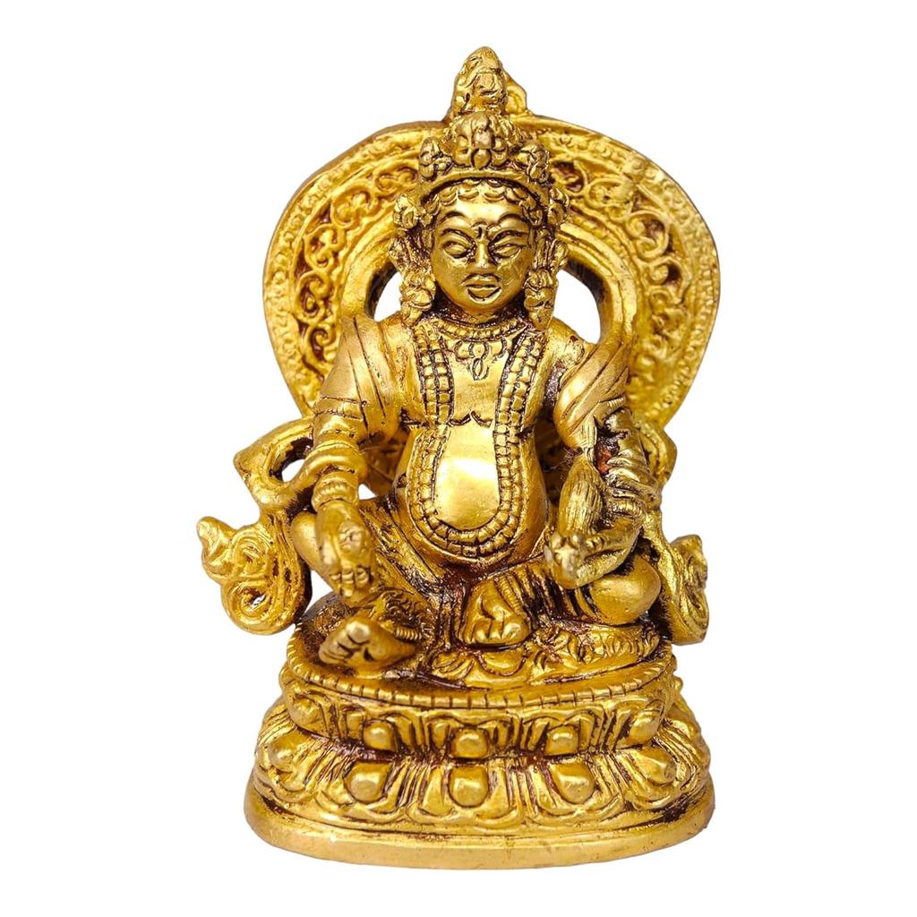 Ashtadhatu Brass Shri Lord Kuber Idol, Home Decor, Puja Items, Gold - 4 Inch