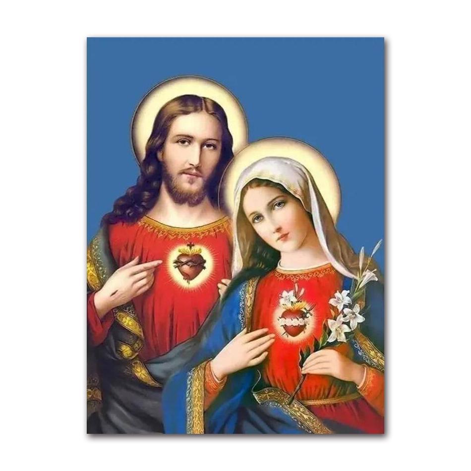 Art Print Mary Religious Canvas Painting Abstract Christian Wall Decor for Home Vintage Sacred Heart of Jesus
