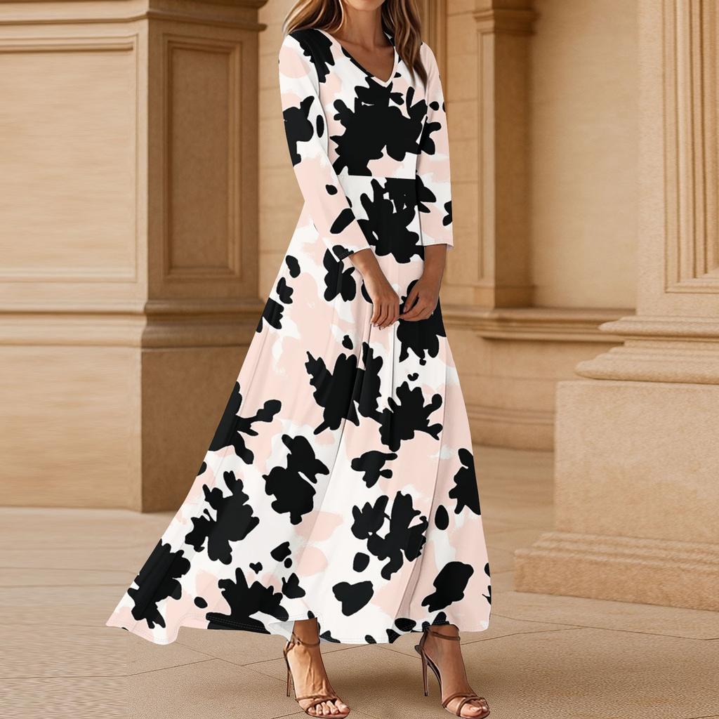 Women's Three-quarter Sleeves Fashionable Floral Print Loose Casual Comfortable Dress