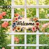 High-quality Wood Sign Floral Wooden Welcome Sign, Front Door Ornaments, Flower Hanging Colorful for Summer Farmhouse Home Coffee Shop Window