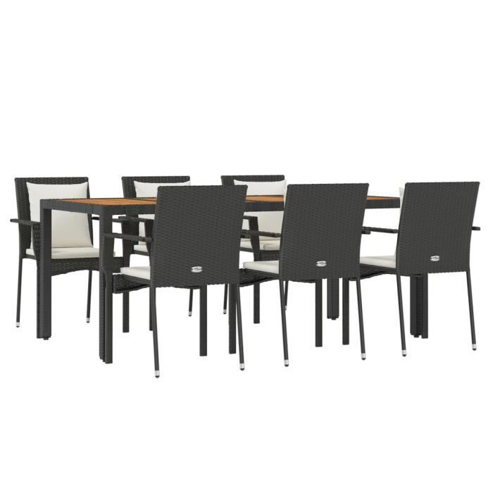 VidaXL Ensemble à dîner de jardin et coussins 7pcs Noir Résine tressée 3157967