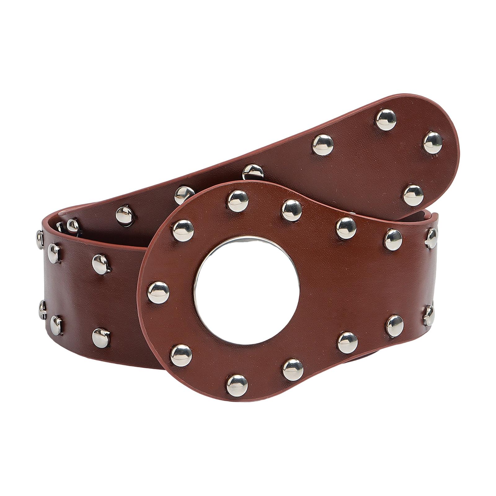 

Готический панк модный ремень Сверхпрочный дизайн с заклепками Пояс Корсет из искусственной кожи Поясной аксессуар Кушак для повседневной носки B