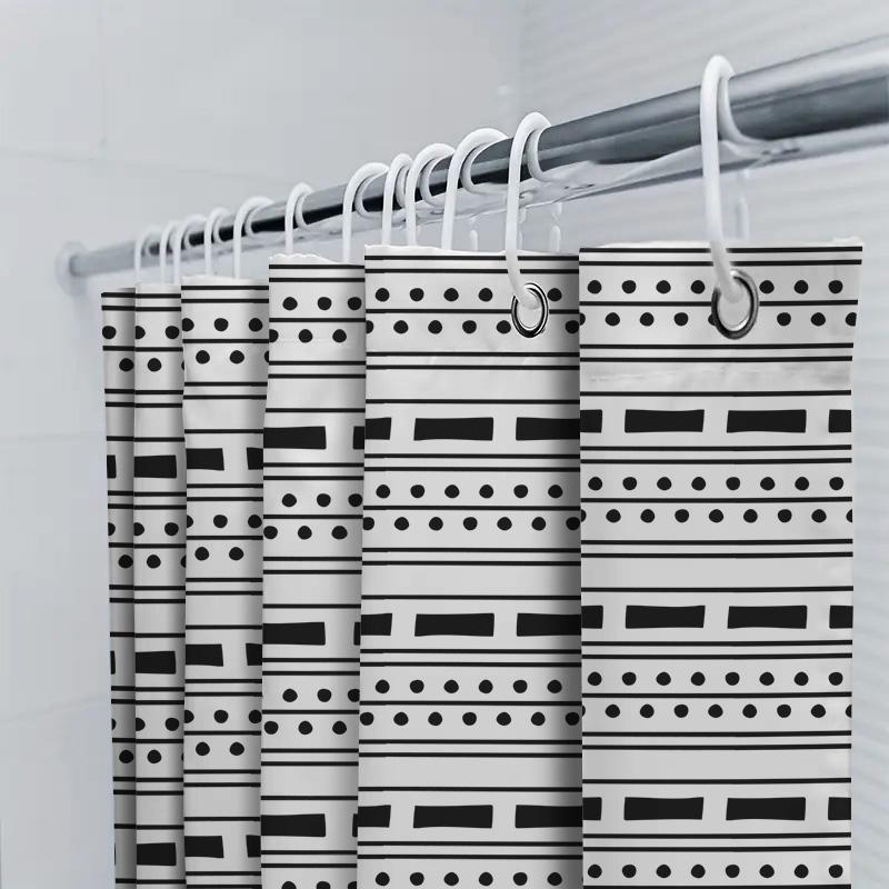 Modern Black White Shower Curtain with Polka Dots: 180gsm Polyester Waterproof Bathroom Decorative Tote Liner for Bathtub Doors