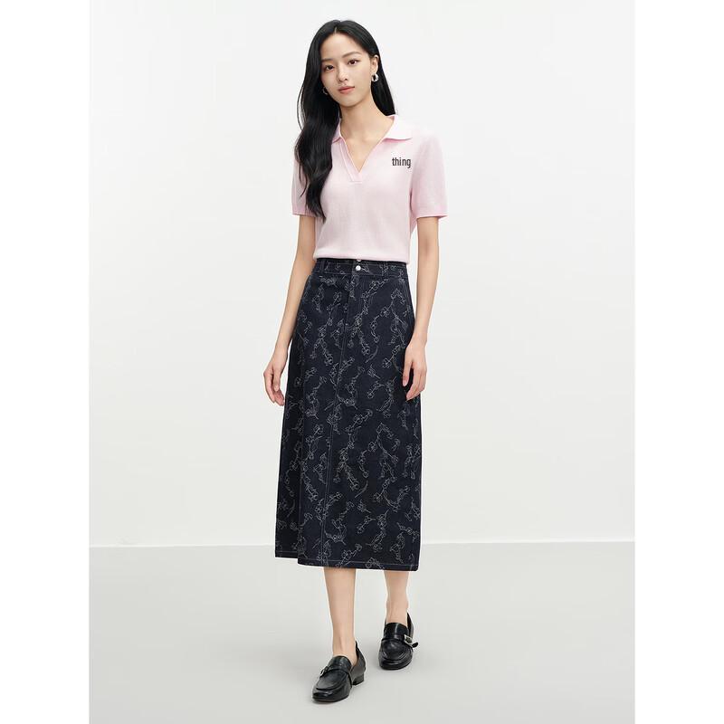 JUZUI Vintage Floral Jacquard Denim Midi Skirt