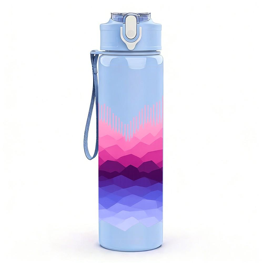 1PC Mountain Gradient Wave Pattern 750ml Color Plastic Sports Water Bottle Leakproof Flip Straw Lid Suitable for Sports Office Home Use