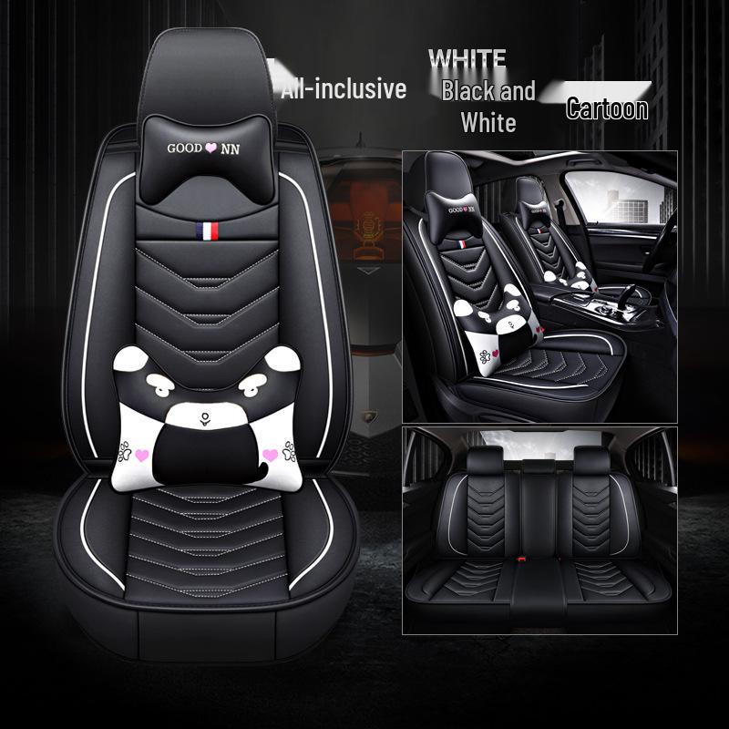 Volkswagen Lavida/Jetta/Bora Leather All-Season Waterproof Car Seat Cover - Front Driver/Passenger Pair of Cartoon Headrests красный/чёрный