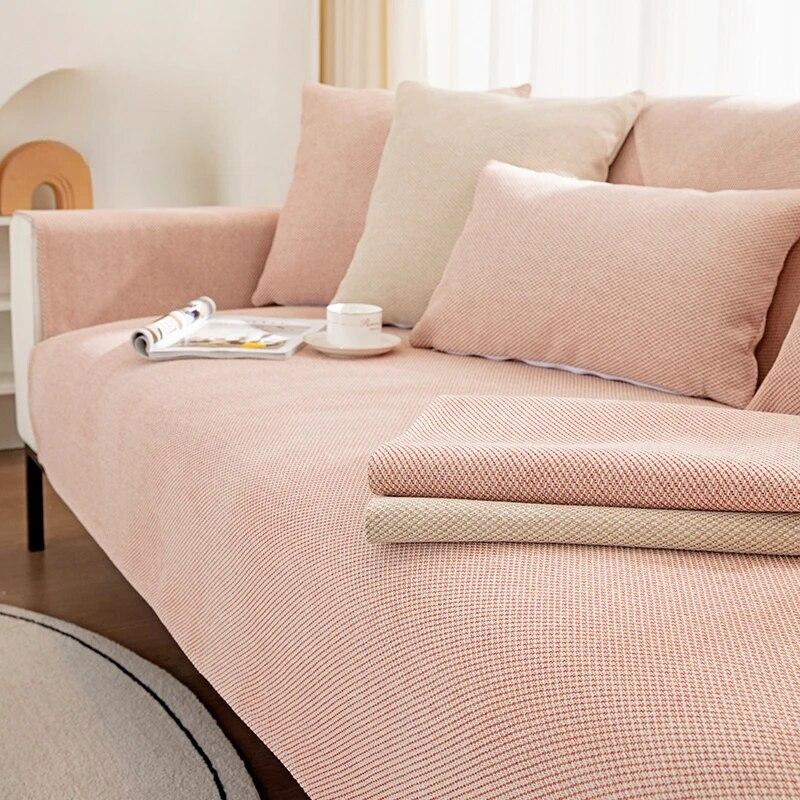 Weave Cotton Soft Linen Sofa Towel Solid Color Couch Cushion Comfortable Non Slip Sofa Towel Versatile Living Room Settee Cloth