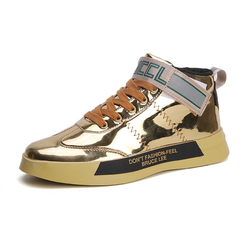Hot Fashion Glitter Mens Golden Shoes Luxury Brand Sneakers Men Hip Hop Designer Skateboard Shoes Casual High Top Sneakers Male