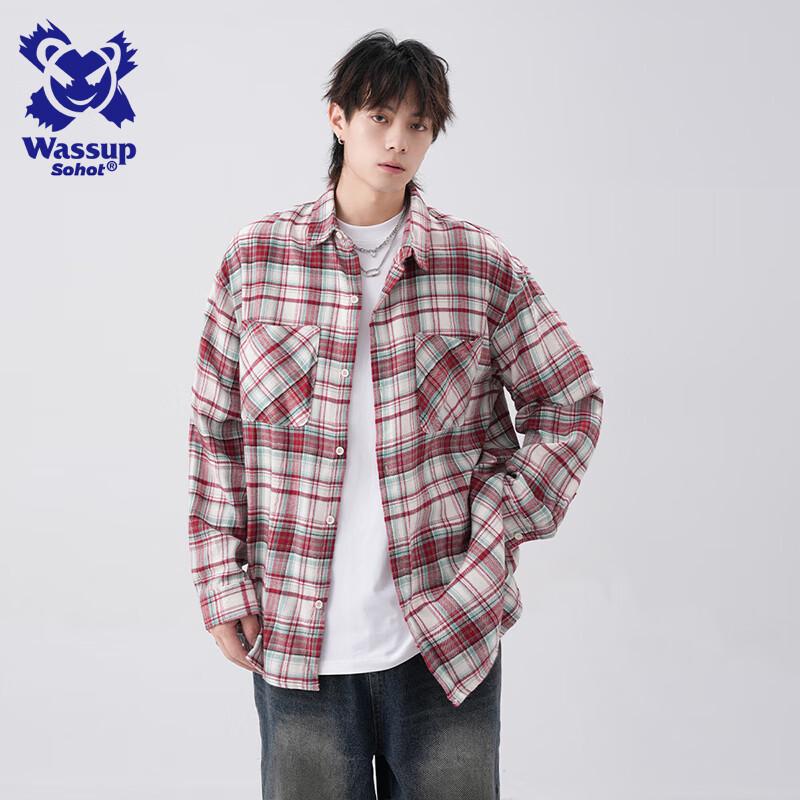 Wassup Sohot Men's Plaid Long Sleeve Shirt Jacket
