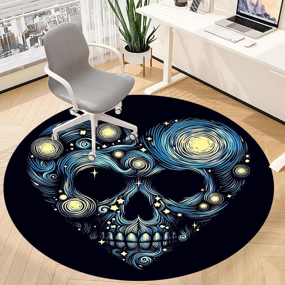 1pc Skull Galaxy Heart Office Round Area Rug, Under Office Chairs Bedroom Living Room Home Decor, Room Deco, Available In Various Sizes