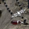 Hexagonal Pillar Bat Hollow Zinc Alloy Pendant Black Beaded Choker Gothic Elegant Jewelry Necklace Party Neck Accessories for Women