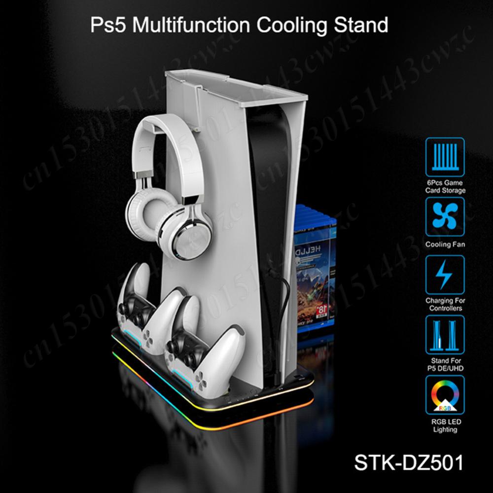 Vertical Cooling Stand For PS5 Gamepad Desk Support Game Helmet Rack with RGB Light Controller Charger Stand for PS VR2 PS5